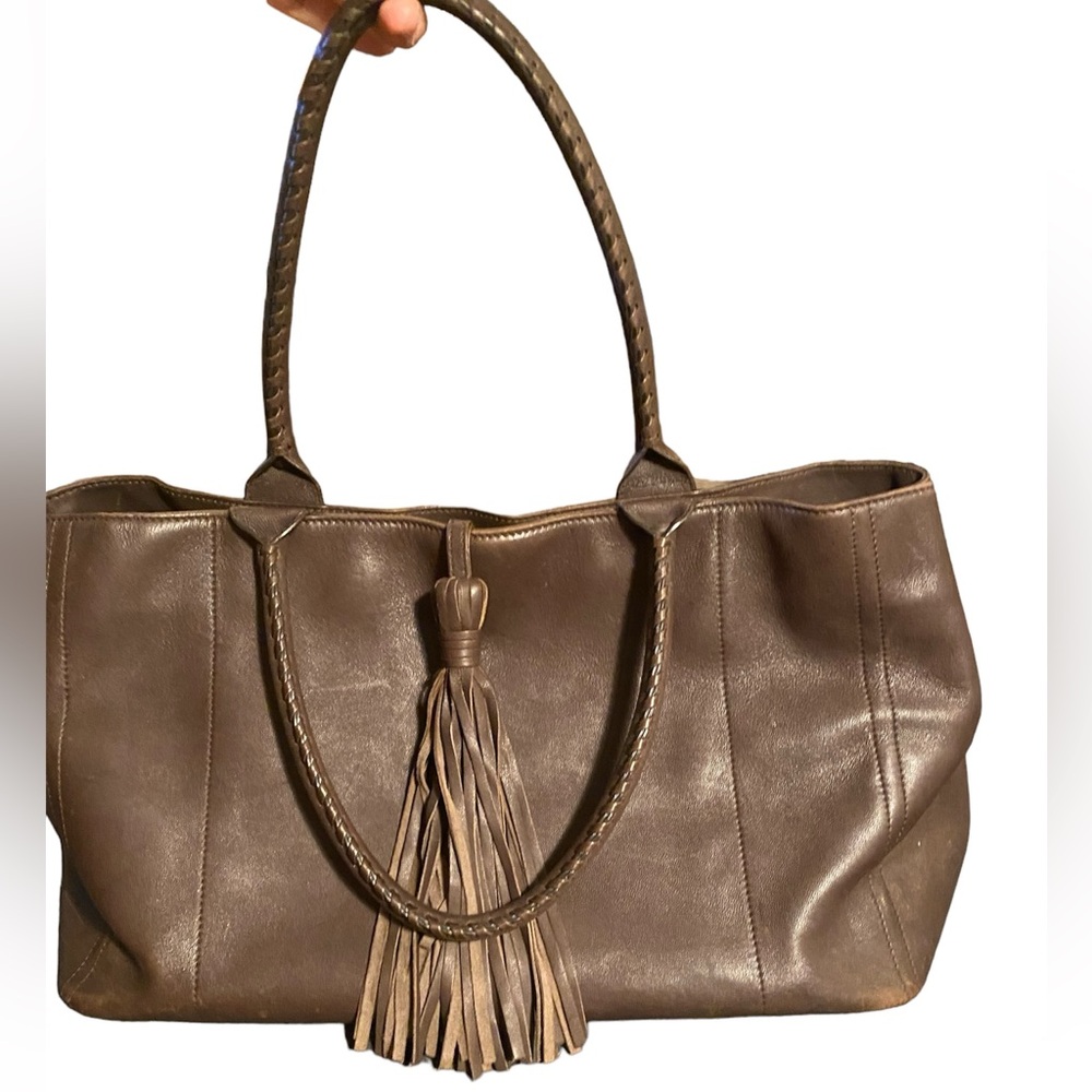JENNIFER TATANELLI Brown Italian Sophia Leather Large Double Handled Tote